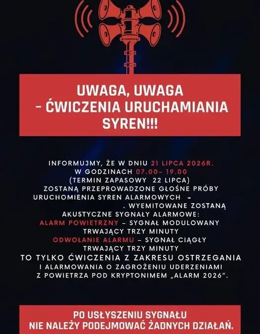 Ogólnopolskie ćwiczenia ALARM-26 sprawdzą systemy ostrzegania