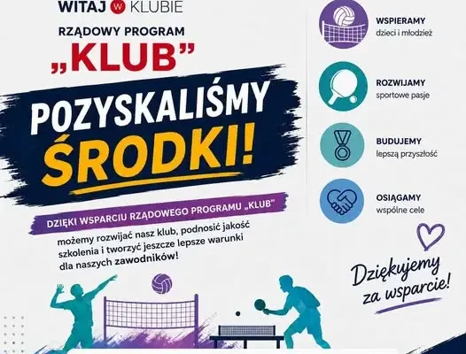 Klub sportowy otrzymał dofinansowanie w ramach programu KLUB 2026