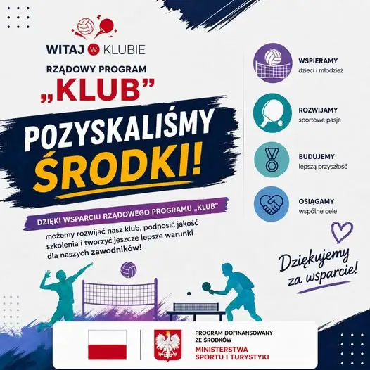 Klub sportowy otrzymał dofinansowanie w ramach programu KLUB 2026