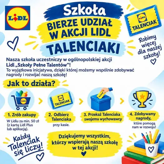 Szkoła w Pruszczu zbiera Talenciaki Lidl – akcja trwa do 10 listopada