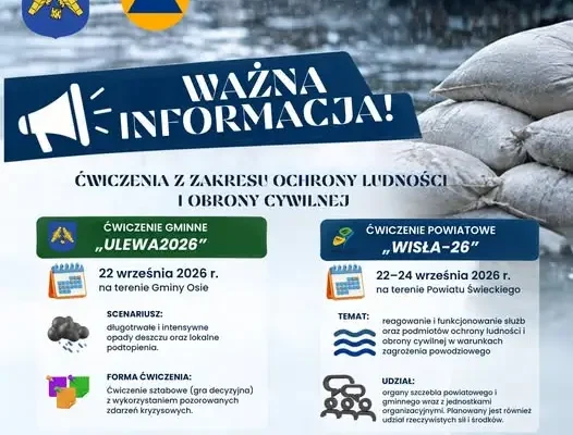 Gmina Osie szykuje się na kryzys. Ćwiczenia „ULEWA2026” i „WISŁA-26”