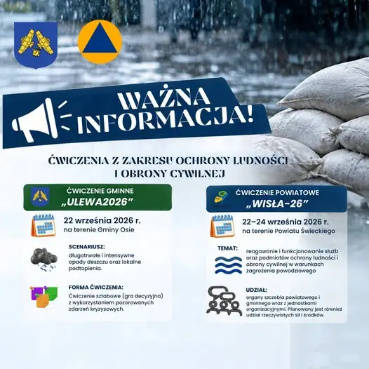 Gmina Osie szykuje się na kryzys. Ćwiczenia „ULEWA2026” i „WISŁA-26”