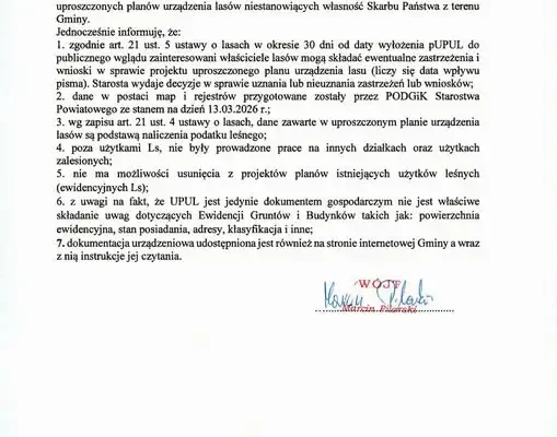 Uproszczone plany urządzenia lasów w Gminie Lniano wyłożone do wglądu