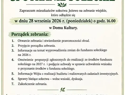 Zebranie wiejskie w Jeżewie – 28 września 2026 r.