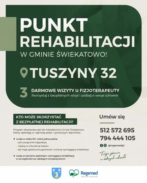 Bezpłatna rehabilitacja w Gminie Świekatowo – rusza Punkt Rehabilitacji