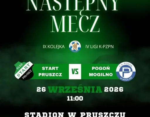 Start Eco-Pol Pruszcz zmierzy się z Pogonią Mogilno w IX kolejce IV ligi