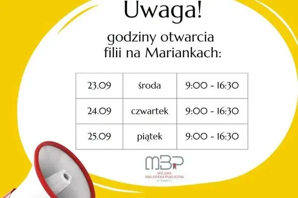 Jubileusz Miejskiej Biblioteki Publicznej w Świeciu – zmiany w godzinach otwarcia Filii nr 5