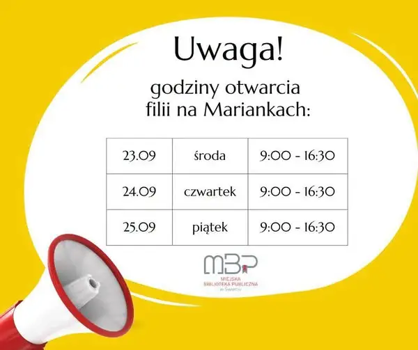 Jubileusz Miejskiej Biblioteki Publicznej w Świeciu – zmiany w godzinach otwarcia Filii nr 5