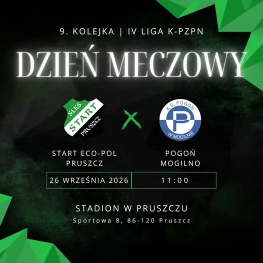 Start Eco-Pol Pruszcz kontra Pogoń Mogilno – 9. kolejka IV ligi