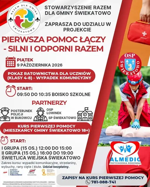 Pierwsza Pomoc Łączy – bezpłatny kurs pierwszej pomocy w gminie Świekatowo