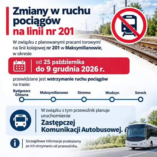 Prace torowe na linii nr 201: wstrzymanie ruchu i autobusy zastępcze