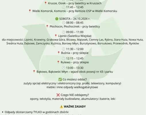 Bezpłatna zbiórka elektrośmieci i odpadów wielkogabarytowych w gminie Warlubie