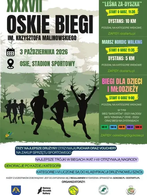 XXXVII Oskie Biegi im. Krzysztofa Malinowskiego już 3 października w Osie