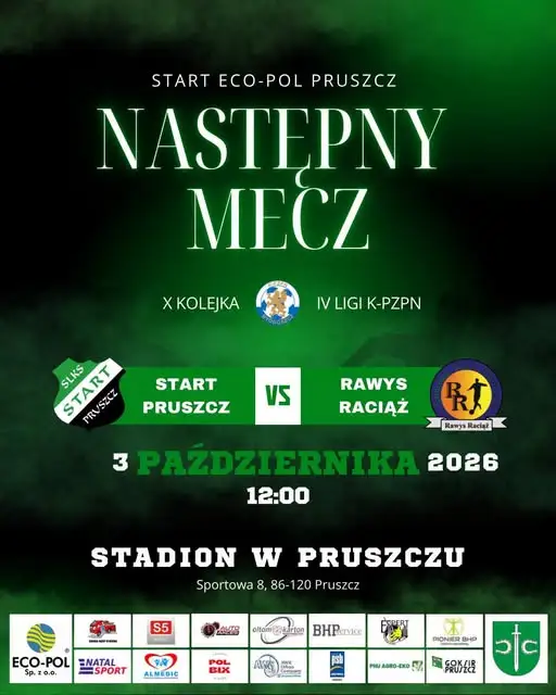 Start Eco-Pol Pruszcz zagra z Rawys Raciąż w X kolejce IV ligi