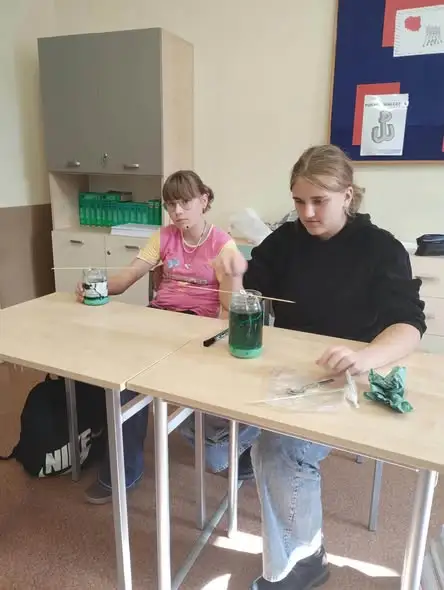 Chemia w praktyce: siódmoklasiści rozpoczęli hodowlę kryształów soli