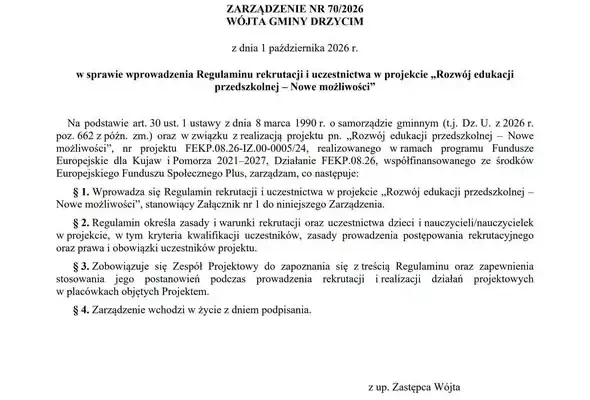 Rusza rekrutacja do projektu „Rozwój edukacji przedszkolnej – Nowe możliwości” w Gminie Drzycim