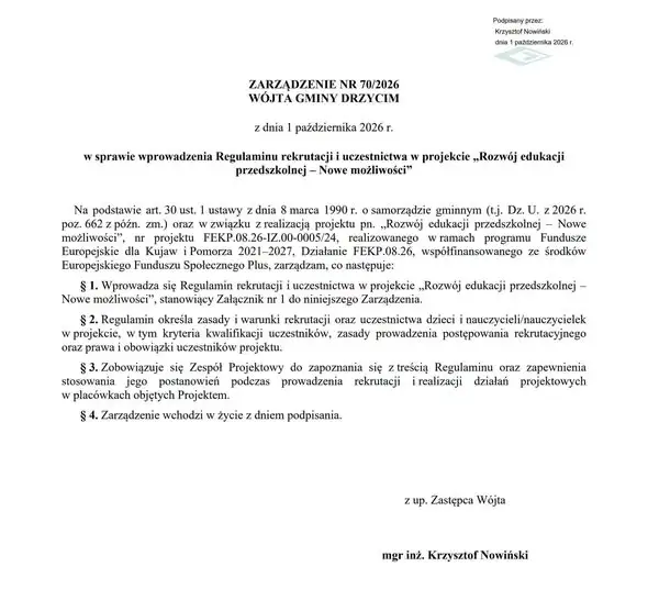 Rusza rekrutacja do projektu „Rozwój edukacji przedszkolnej – Nowe możliwości” w Gminie Drzycim