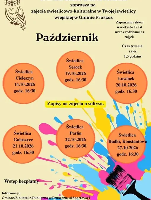 Bezpłatne zajęcia świetlicowo-kulturalne dla dzieci w Gminie Pruszcz