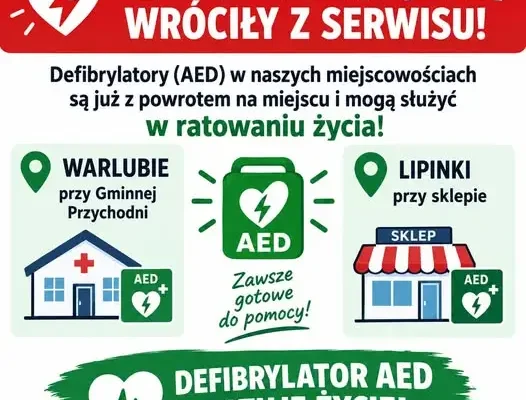 Defibrylatory AED wróciły na swoje miejsca w gminie Warlubie
