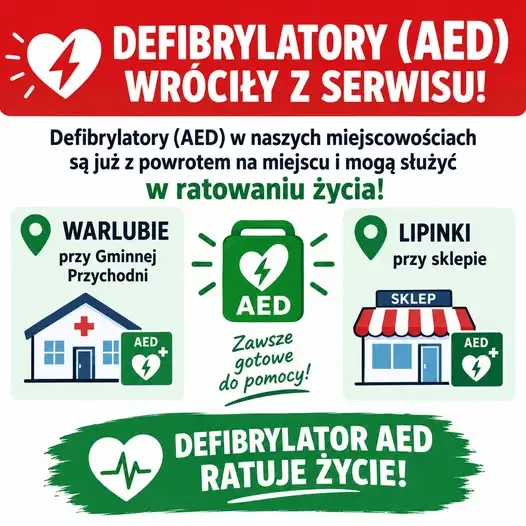 Defibrylatory AED wróciły na swoje miejsca w gminie Warlubie