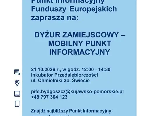 Mobilny Punkt Informacyjny Funduszy Europejskich w Świeciu – dyżur 21 października