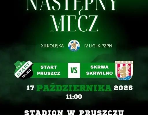 Start Eco-Pol Pruszcz zagra ze Skrwą Skrwilno w XII kolejce IV ligi