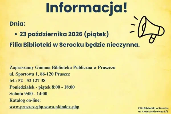 Filia Biblioteki w Serocku nieczynna 23 października