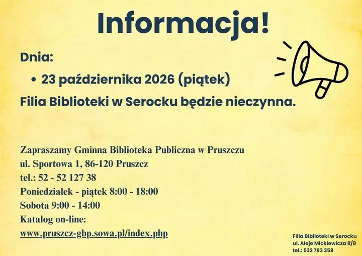 Filia Biblioteki w Serocku nieczynna 23 października
