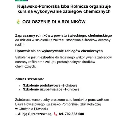 Nowe szkolenia dla rolników z powiatów chełmińskiego i świeckiego