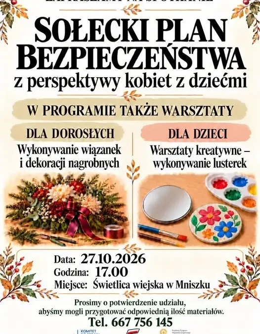 Mniszek: spotkanie sołeckie o bezpieczeństwie i warsztaty dla dzieci już 27 października
