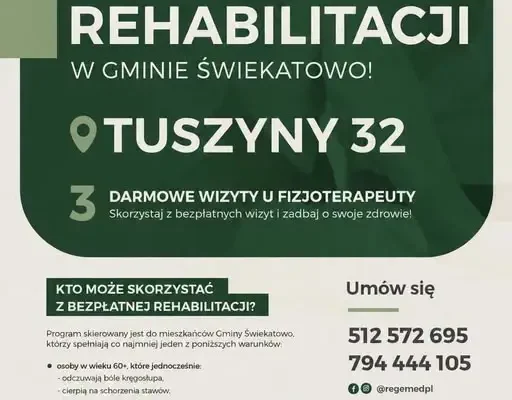 Bezpłatna rehabilitacja w Gminie Świekatowo – rusza Punkt Rehabilitacji i spotkania edukacyjne