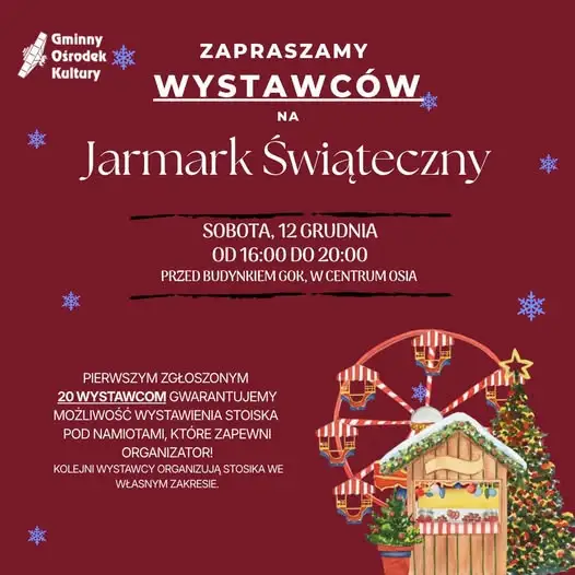 Jarmark Świąteczny w Osiu – zaproszenie dla wystawców