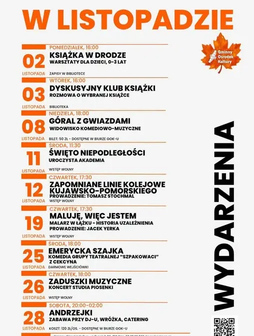 Listopadowy kalendarz GOK-u: teatr, koncerty, warsztaty i andrzejki