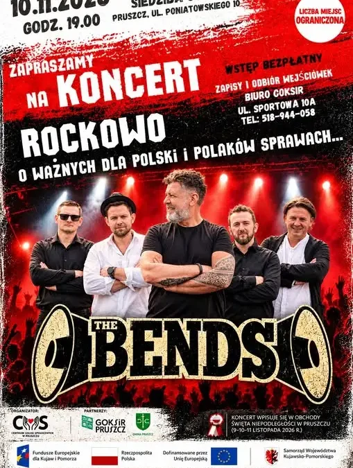 Koncert THE BENDS w Pruszczu – rockowo o Polsce na Święto Niepodległości