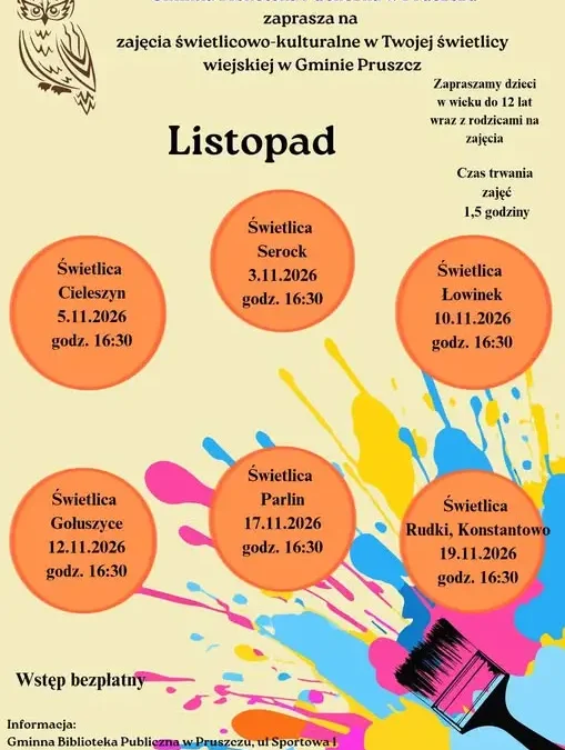 Bezpłatne zajęcia świetlicowo-kulturalne dla dzieci w gminie Pruszcz