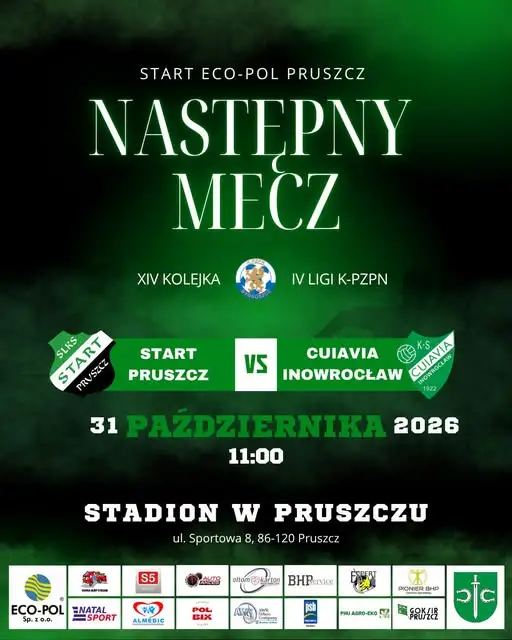 Start Eco-Pol Pruszcz zagra z Cuiavią Inowrocław w XIV kolejce IV ligi