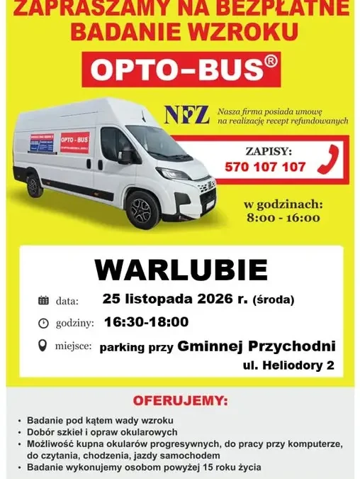 Bezpłatne badanie wzroku w Warlubiu – Opto-Bus 25 listopada
